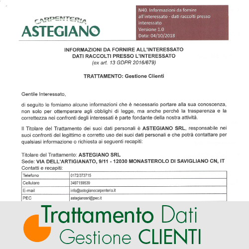 Trattamento dati - Gestione clienti