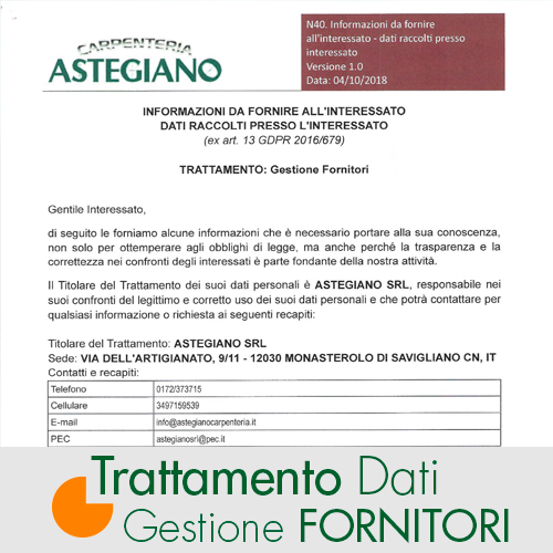 Trattamento dati - Gestione fornitori